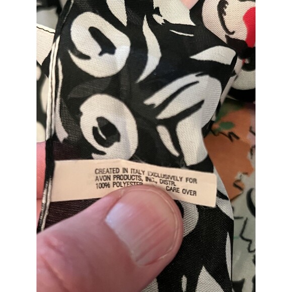 Avon Scarf Womens One Size Multicolor Floral Black White Polka Dot Made Italy - Picture 4 of 5